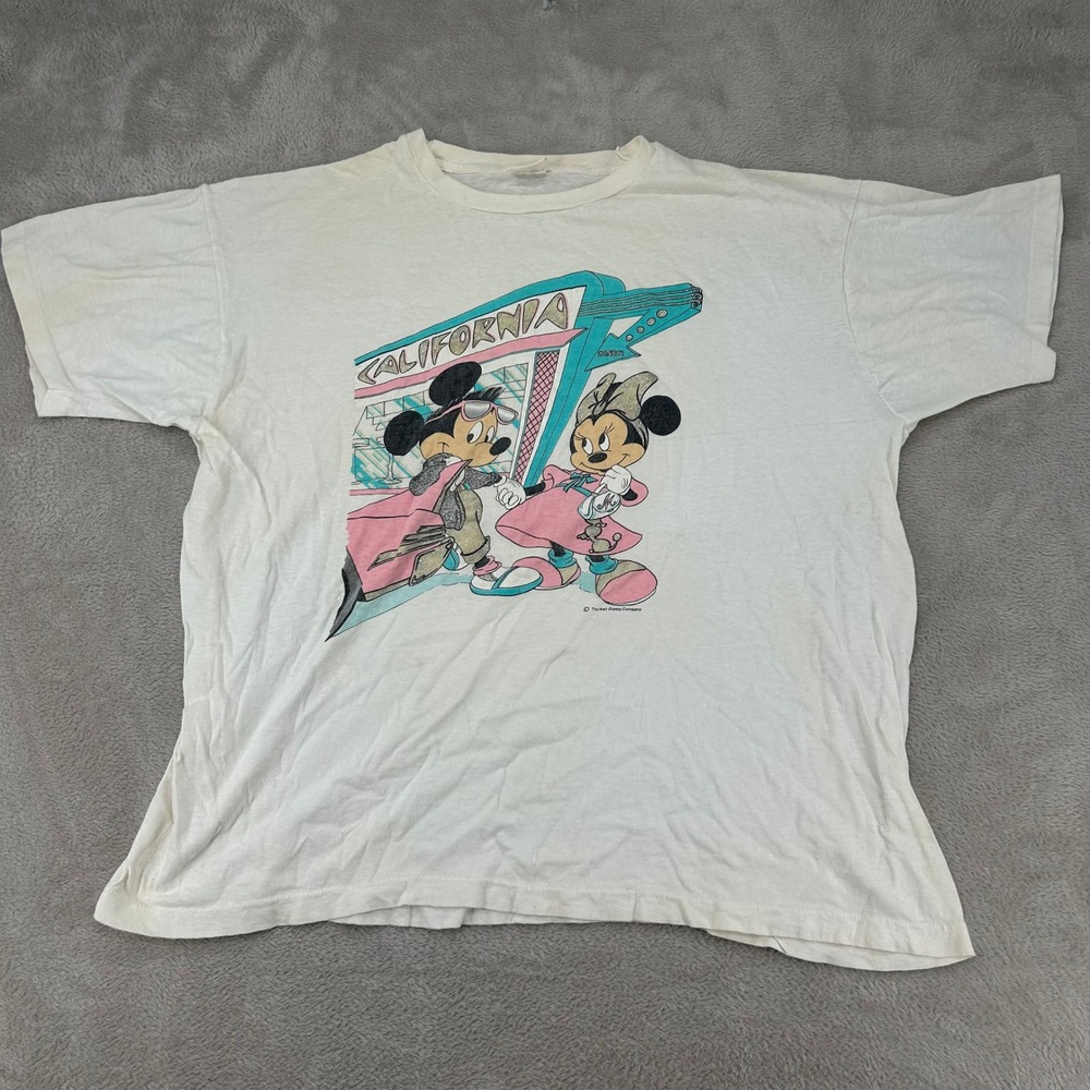 Vintage 80 Sherry Mickey & Minnie Mouse California Diner Shirt Mens OS White